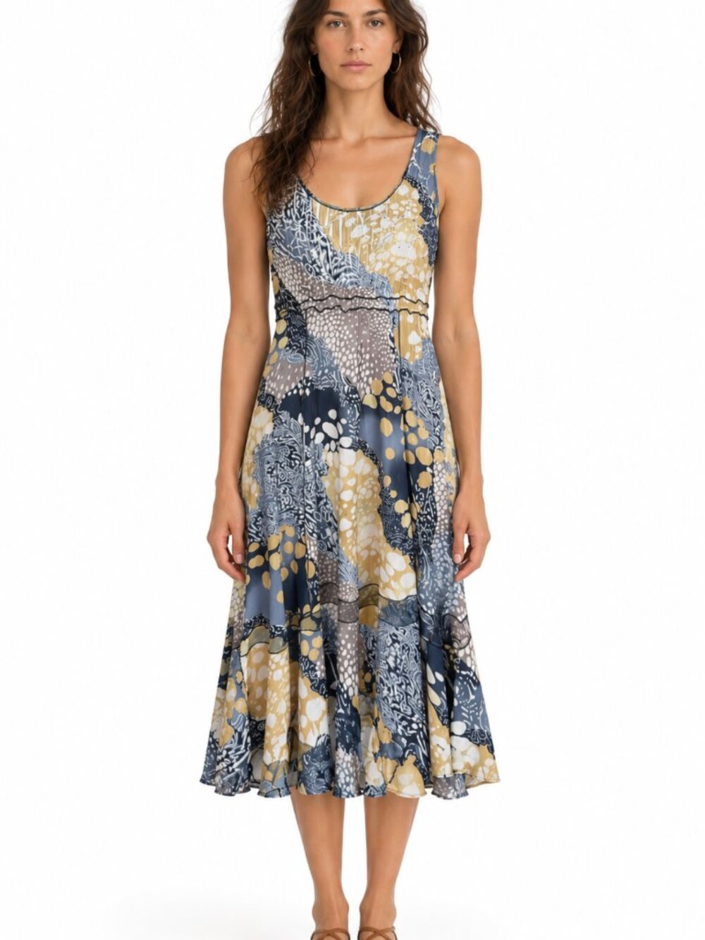 Komarov Abstract Maxi Dress in Blue & Yellow Size XL